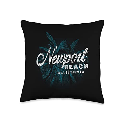 Californian Surf Beach Destinations Newport Beach-Palm Cluster Distressed Stamp Throw Pillow