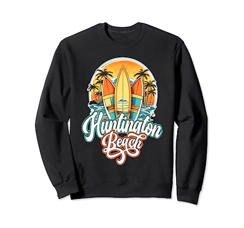 Huntington Retro Vintage Three Surfboard and Palm Circle Sweatshirt