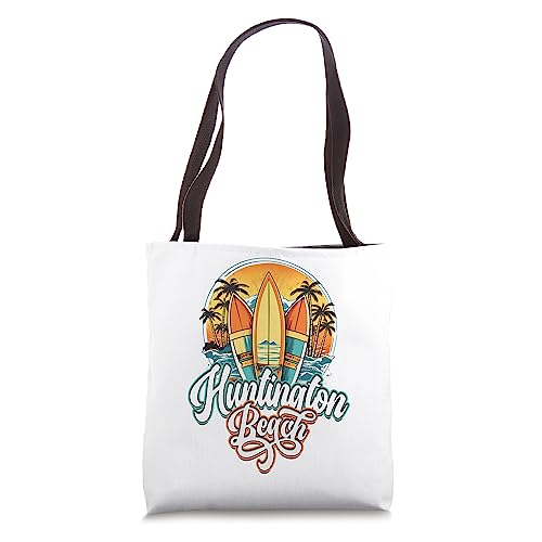 Huntington Retro Vintage Three Surfboard and Palm Circle Tote Bag