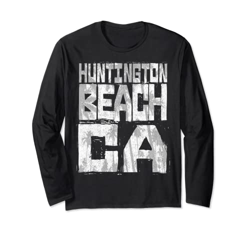 Huntington Beach California Retro Palm Sunset - Beach Design Long Sleeve T-Shirt