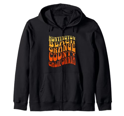 HUNTINGTON BEACH Vintage 60s Retro Waves Zip Hoodie
