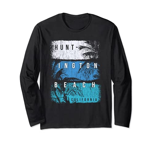 Huntington Beach California Colorful Brush Strokes and Palms Long Sleeve T-Shirt