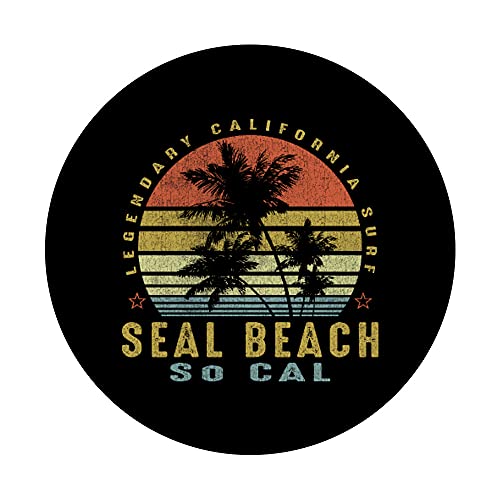 Seal Beach Retro Palm Sunset - Beach Gifts PopSockets Swappable PopGrip