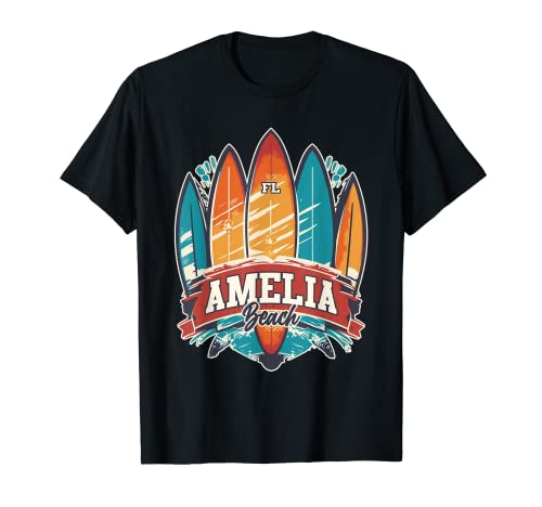 Amelia Beach FL Rebel Surf Edgy Surfboard Design T-Shirt