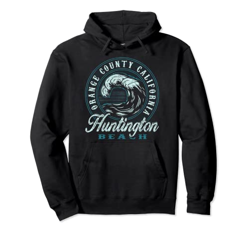 Huntington Beach Retro Wave Circle - Beach Gift Pullover Hoodie