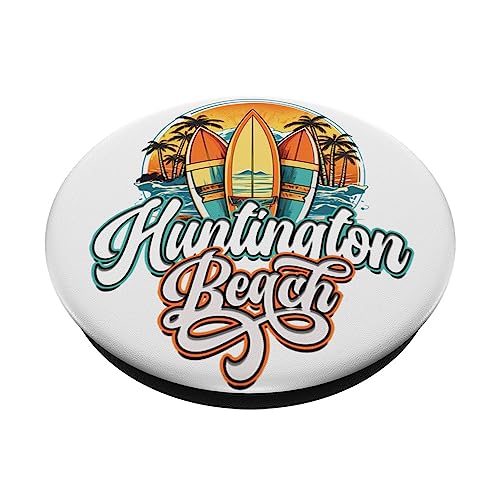 Huntington Retro Vintage Three Surfboard and Palm Circle PopSockets Swappable PopGrip