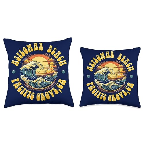 Surf Retro Revive Beach Design Vintage Huntington Beach Waves Sunset Design Throw Pillow