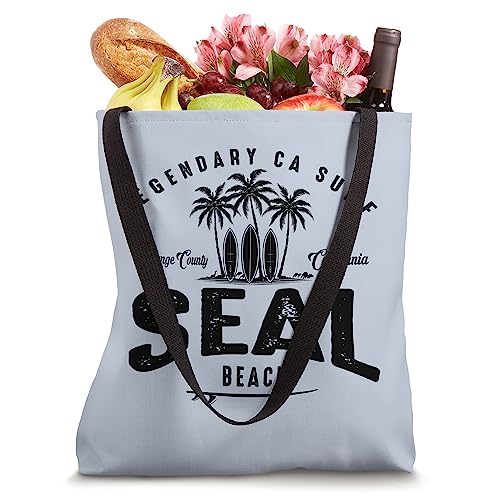 THREE VINTAGE SURFBOARDS AND PALMS - Seal Beach Tote Bag