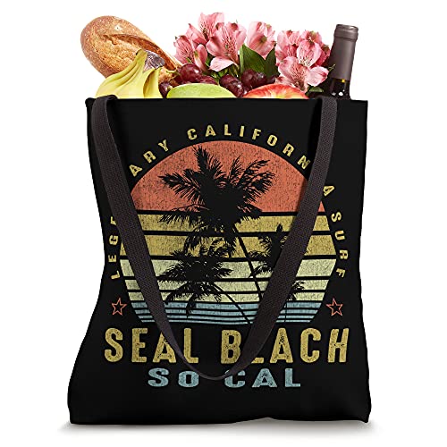 Seal Beach Retro Palm Sunset - Beach Gifts Tote Bag