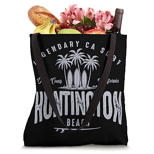 THREE VINTAGE SURFBOARDS AND PALMS - Huntington Beach Tote Bag
