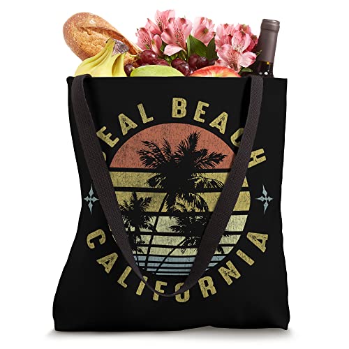 Seal Beach California Retro Palm Sunset - Beach Design Tote Bag