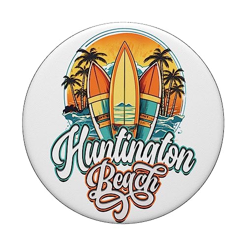 Huntington Retro Vintage Three Surfboard and Palm Circle PopSockets Swappable PopGrip