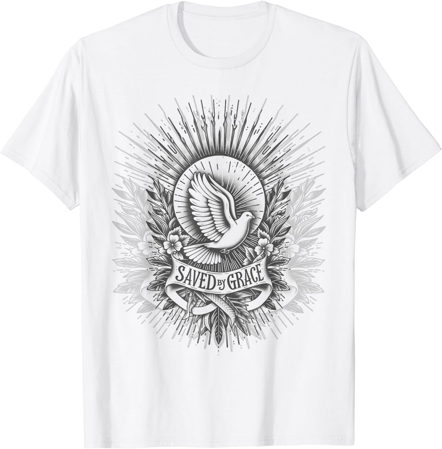 Saved by Grace - Ephesians 2:8-9 Inspired Floral Design T-Shirt
