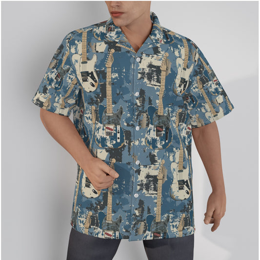 All-Over Print Men's Hawaiian Shirt With Button Closure