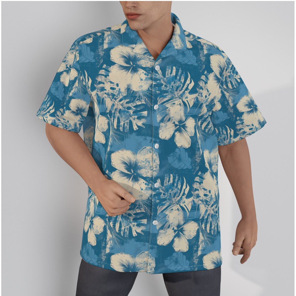 All-Over Print Men's Hawaiian Shirt With Button Closure