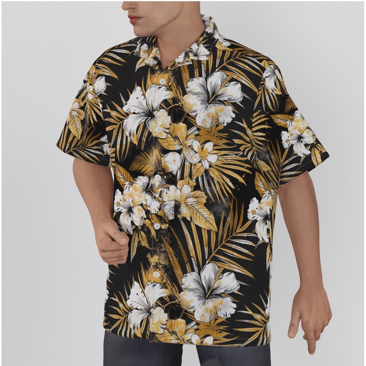 All-Over Print Men's Hawaiian Shirt With Button Closure