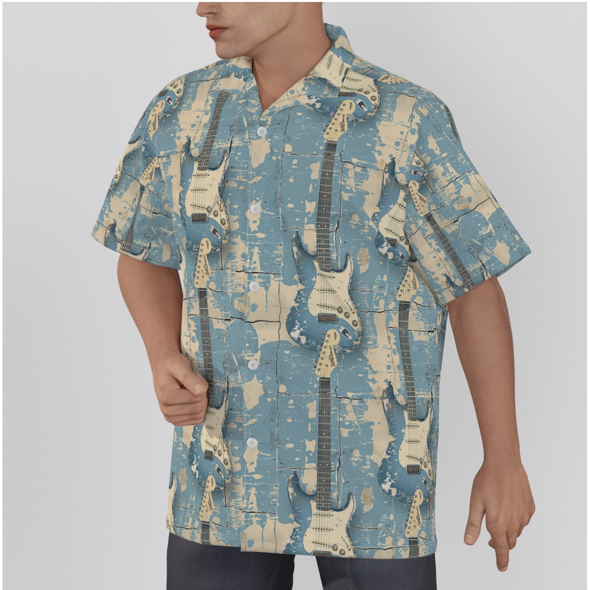 All-Over Print Men's Hawaiian Shirt With Button Closure