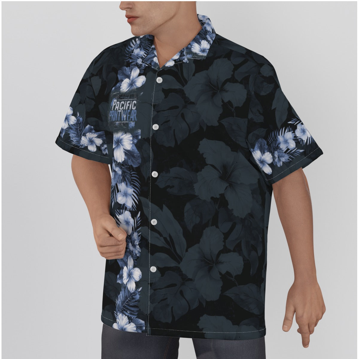 All-Over Print Men's Hawaiian Shirt With Button Closure