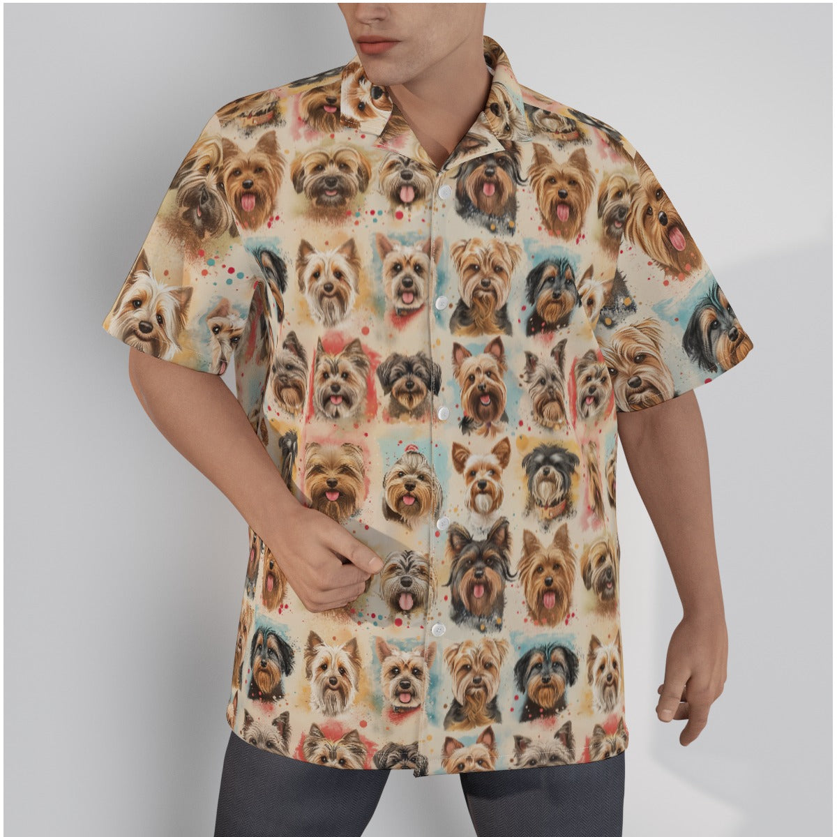 All-Over Print Men's Hawaiian Shirt With Button Closure