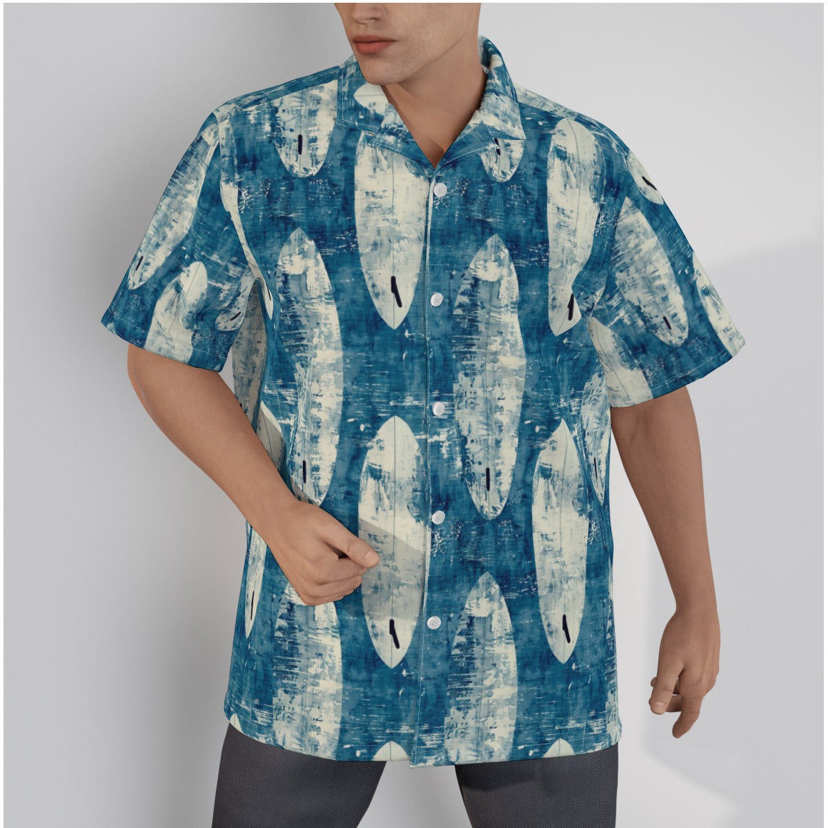 All-Over Print Men's Hawaiian Shirt With Button Closure