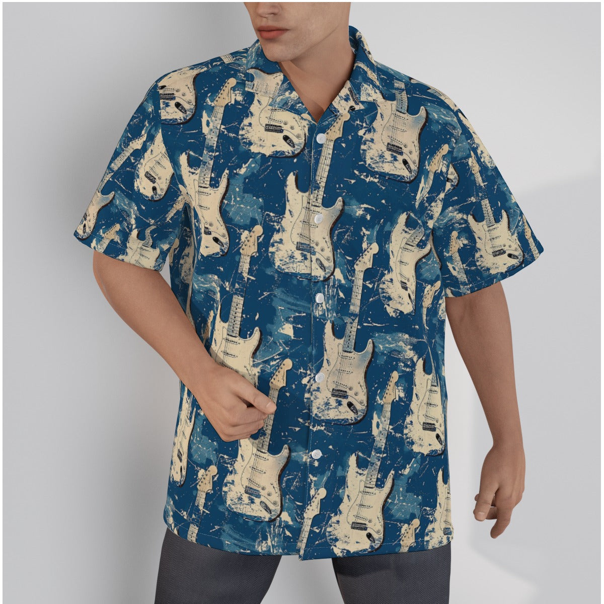 All-Over Print Men's Hawaiian Shirt With Button Closure