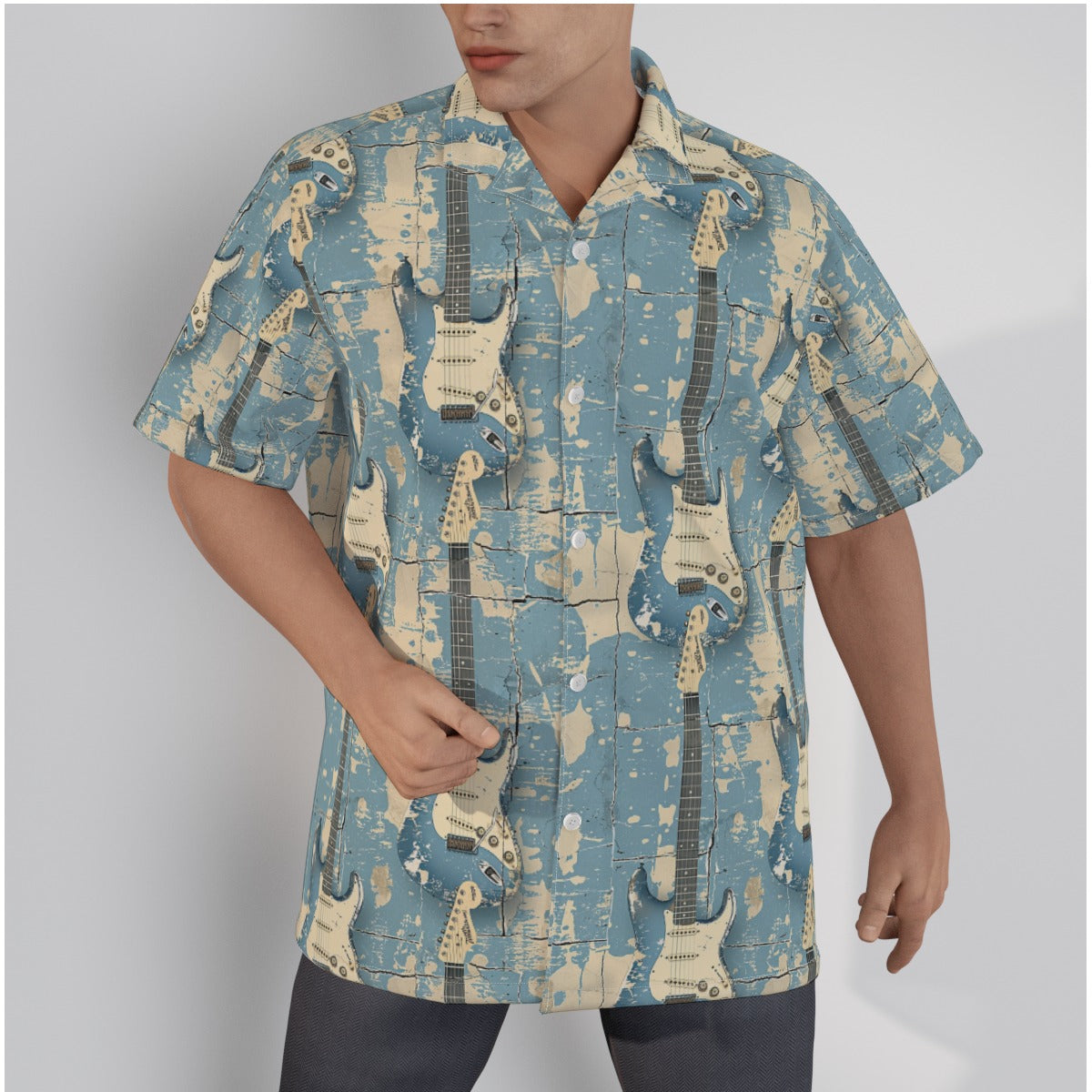 All-Over Print Men's Hawaiian Shirt With Button Closure