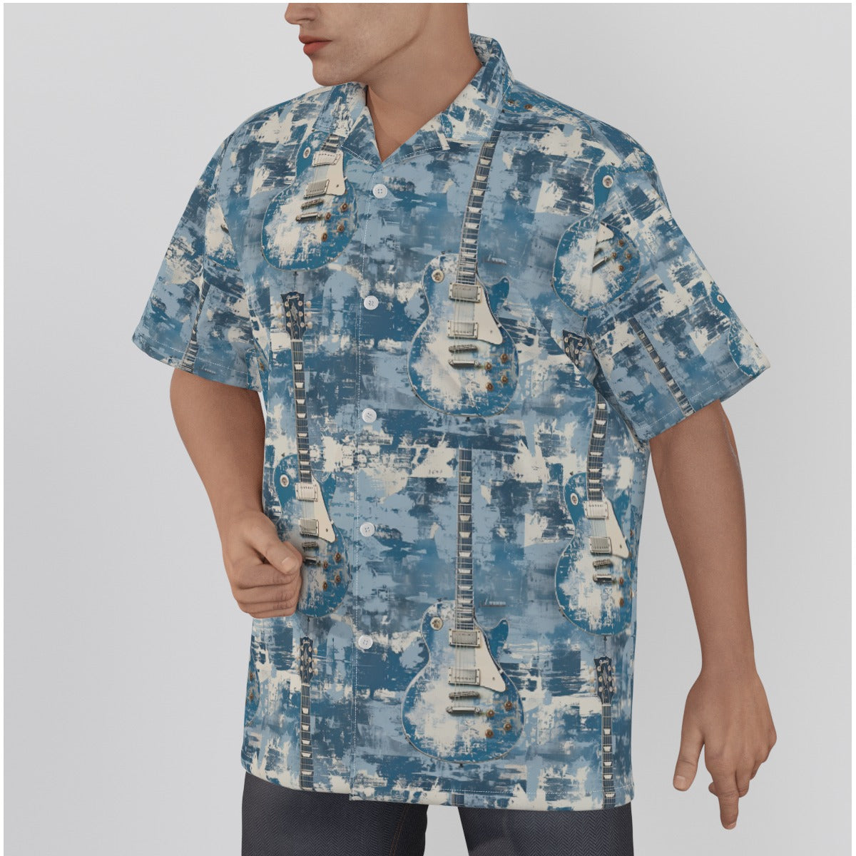 All-Over Print Men's Hawaiian Shirt With Button Closure