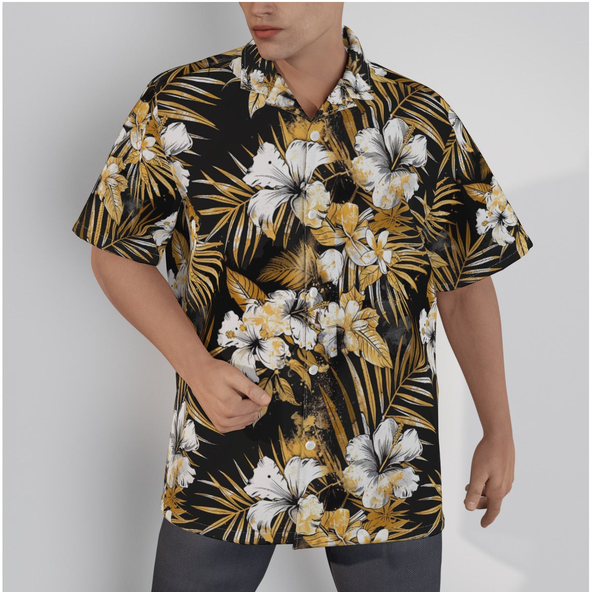 All-Over Print Men's Hawaiian Shirt With Button Closure