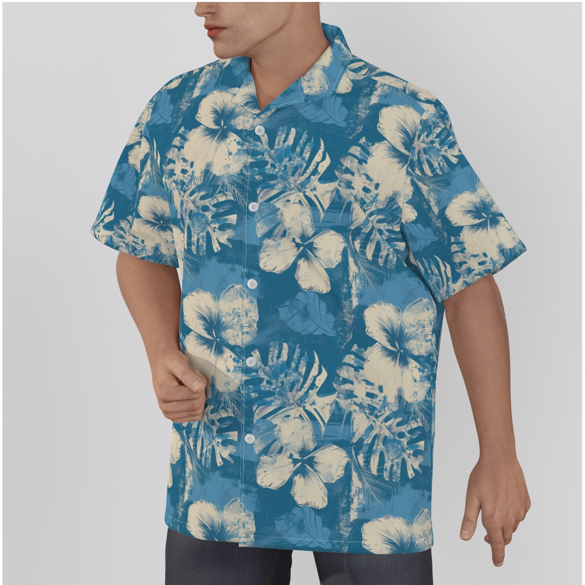 All-Over Print Men's Hawaiian Shirt With Button Closure