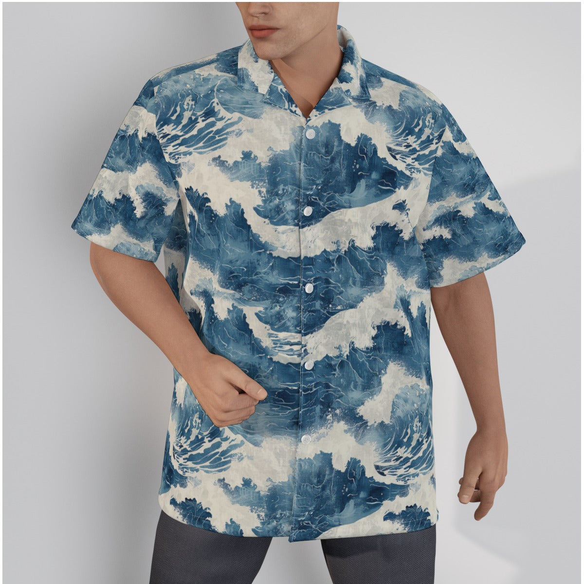 All-Over Print Men's Hawaiian Shirt With Button Closure