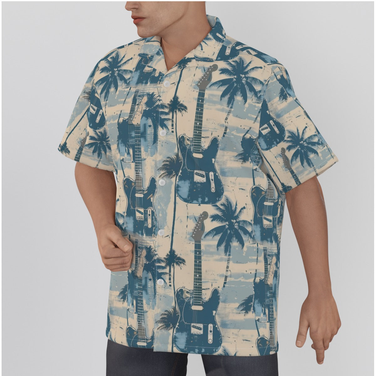 All-Over Print Men's Hawaiian Shirt With Button Closure