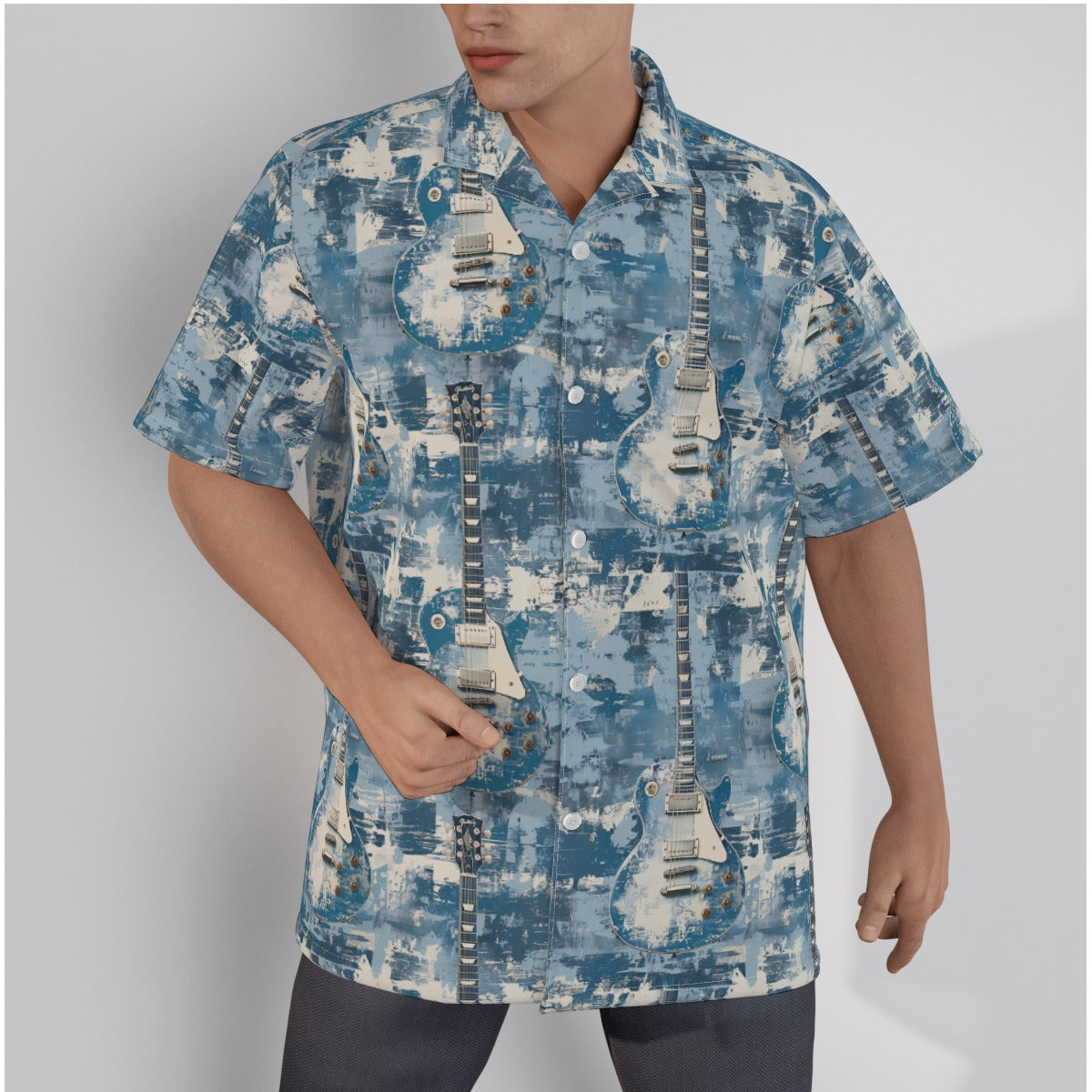 All-Over Print Men's Hawaiian Shirt With Button Closure