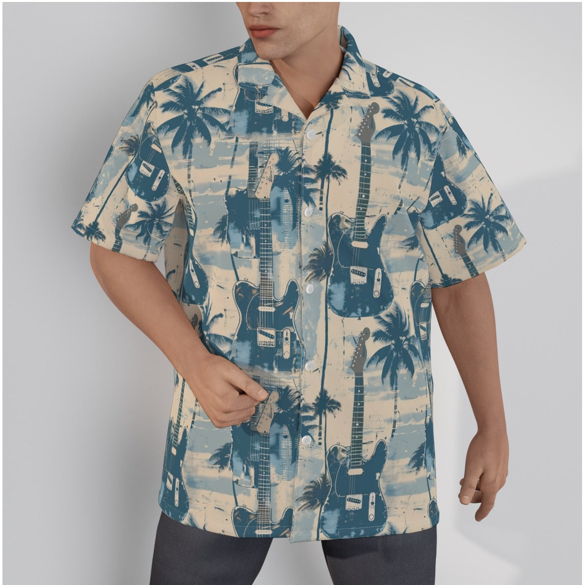 All-Over Print Men's Hawaiian Shirt With Button Closure