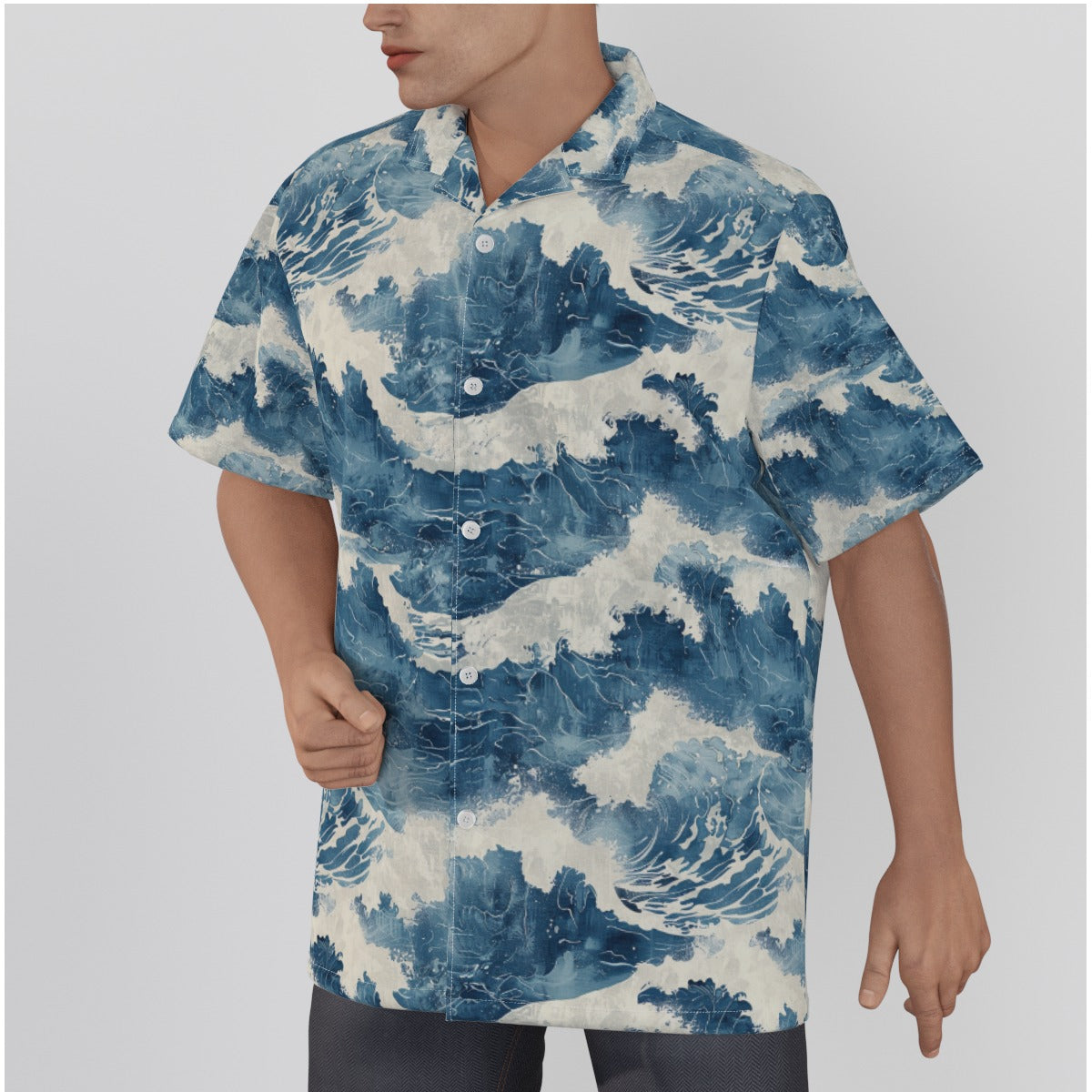 All-Over Print Men's Hawaiian Shirt With Button Closure