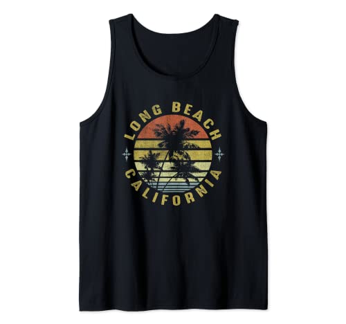 Seal Beach California Retro Palm Sunset - Beach Design Tank Top