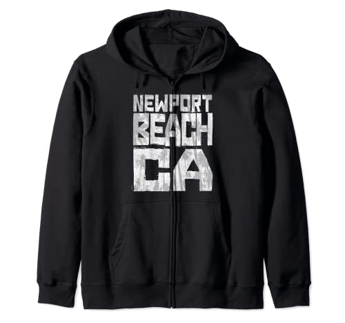 Newport Beach California Chunk Block Palms Zip Hoodie