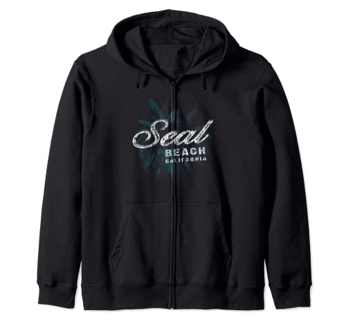 Seal Beach - Palm Cluster Distressed Stamp Zip Hoodie