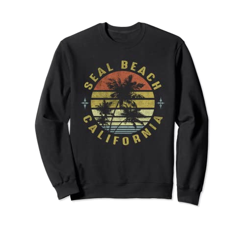 Seal Beach California Retro Palm Sunset - Beach Design Sweatshirt