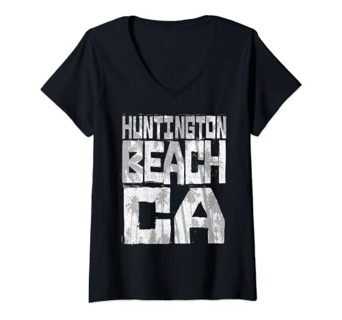 Womens Huntington Beach CA - Chunk Block Palms V-Neck T-Shirt