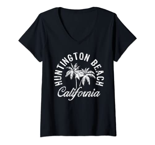 Womens Huntington Beach California My Favorite Surf Beach V-Neck T-Shirt