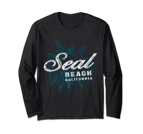 Seal Beach - Palm Cluster Distressed Stamp Long Sleeve T-Shirt