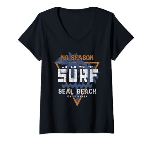 Womens No Season Just Surf - Seal Beach California V-Neck T-Shirt