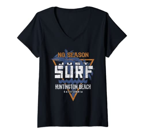 Womens No Season Just Surf - Huntington Beach California V-Neck T-Shirt