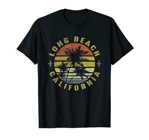 Seal Beach California Retro Palm Sunset - Beach Design T-Shirt