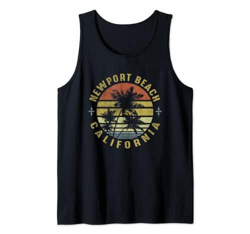 Newport Beach California Retro Palm Sunset - Beach Design Tank Top