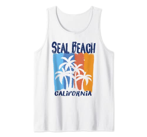 Seal Beach California Fun Colorful Palm Trees Design Tank Top