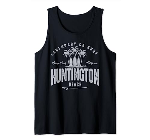 THREE VINTAGE SURFBOARDS AND PALMS - Huntington Beach Tank Top