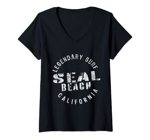 Womens LEDGENDARY SURF SEAL BEACH - CIRCLE STAMP V-Neck T-Shirt