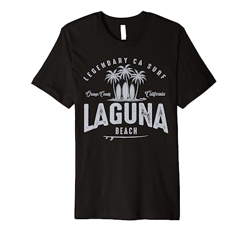 THREE VINTAGE SURFBOARDS AND PALMS - Laguna Beach Premium T-Shirt