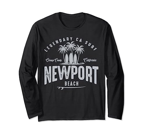 THREE VINTAGE SURFBOARDS AND PALMS - Newport Beach Long Sleeve T-Shirt